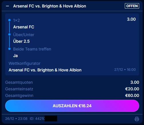 Boomerang Bet - Bet Builder (Wett-Konfigurator) Beispiel